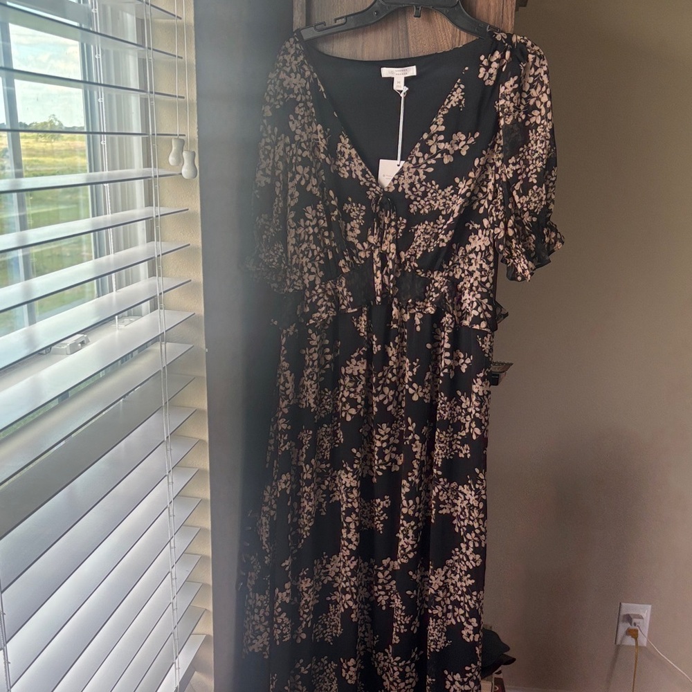 LC Lauren Conrad Black and Cream Floral Maxi Dress